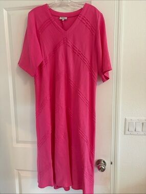 Toofan Linen Bright Pink‎ V-Neck Women's Dress!